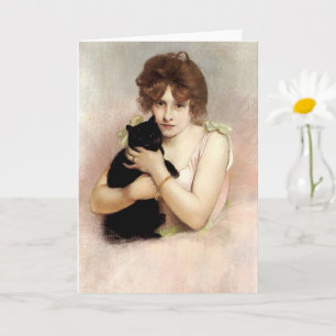 Young Ballerina Holding Black Cat Carrier-Belleuse Kaart