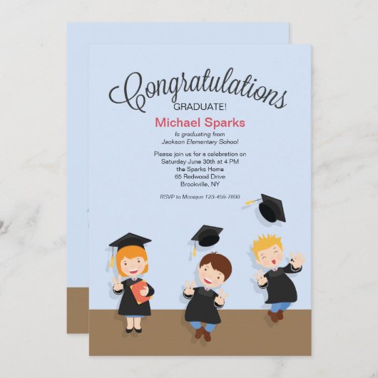 Young Boy Afstuderen Afstuderen Uitnodiging (Voorkant / Achterkant)