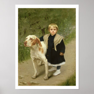 Young Child and a Big Dog (olie op doek) Poster