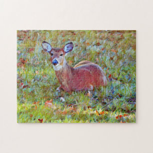 Young Deer Baby in een Meadow Art Puzzel