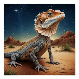 Young Frill-necked Lizard Wildlife Scene Perfect Poster