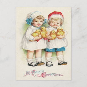 Young Girl Duck Easter Chick Feestdagenkaart