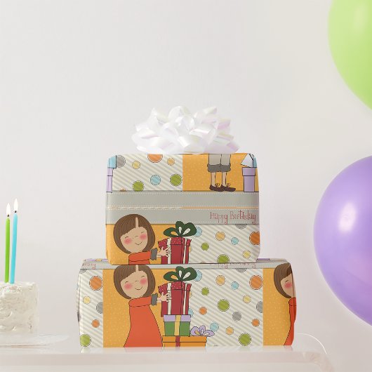 Young Girl Happy Birthday Cadeaupapier