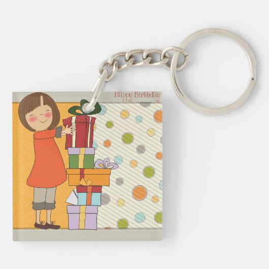 Young Girl Happy Birthday Sleutelhanger (Achterkant)