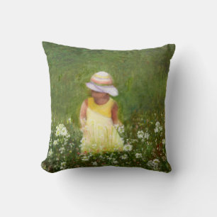 Young Girl in Flower Field Kussen