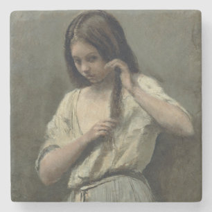 Young Girl in haar Toilet Stenen Onderzetter