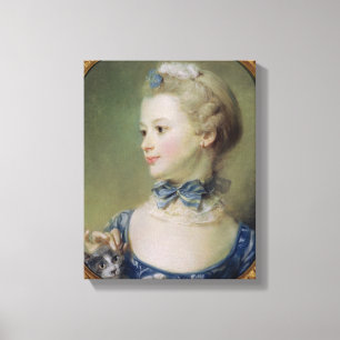 Young Girl met een kat Canvas Afdruk