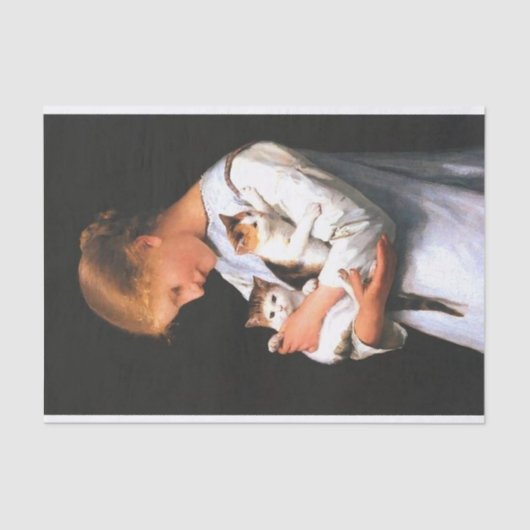 Young Girl met twee katten Tissuepapier (Voorkant)