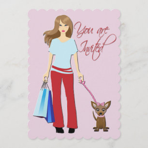 Young Girl & pup Birthday Party Invitation Kaart