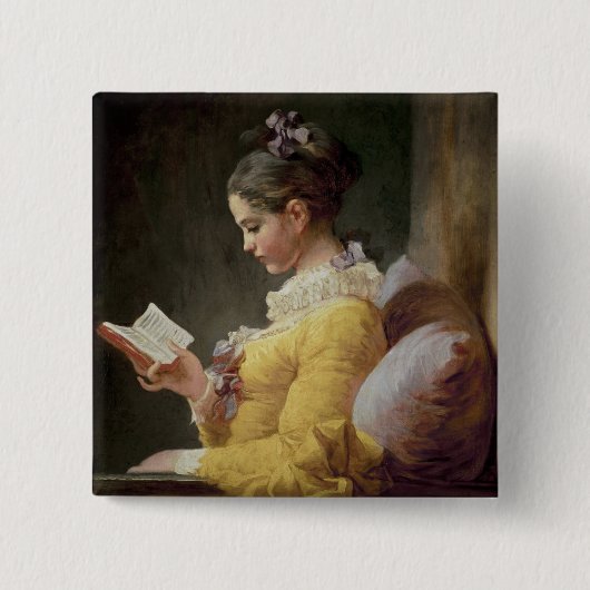 Young Girl Reading, c.1776 Vierkante Button 5,1 Cm (Voorkant)