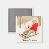 Young Girl Sledding Magnet Magneet (Voorkant / Achterkant)