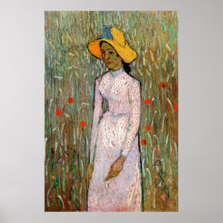 Young Girl Standing at Wheat Fields - van Gogh Poster