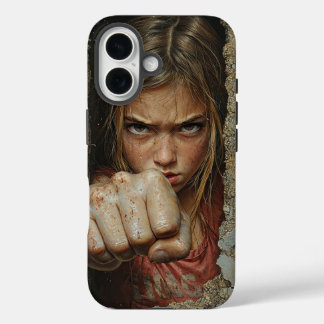 Young girl with fierce expression ready to punch.  iPhone 16 hoesje