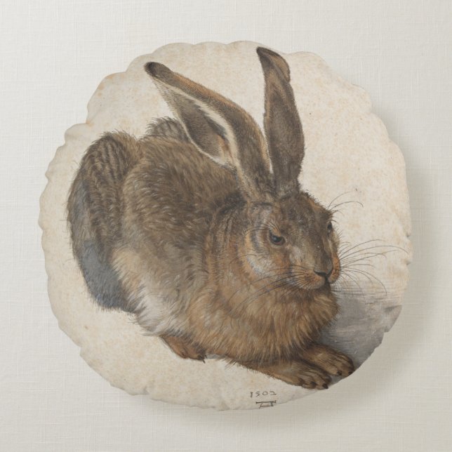 Young Hare by Albrecht Durer Rond Kussen (Voorkant)