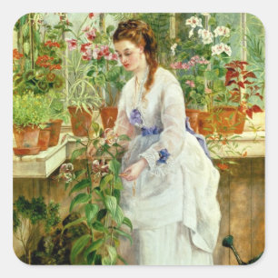Young Lady in a Conservatory Vierkante Sticker