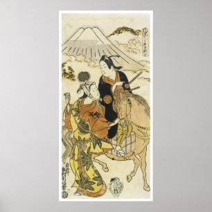 Young Lovers van Mt Fiji, Toshinobu, 1720 Poster