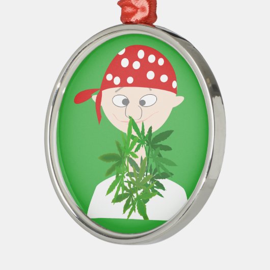 Young Man met Weed Bouquet Personalized Metalen Ornament (Links)