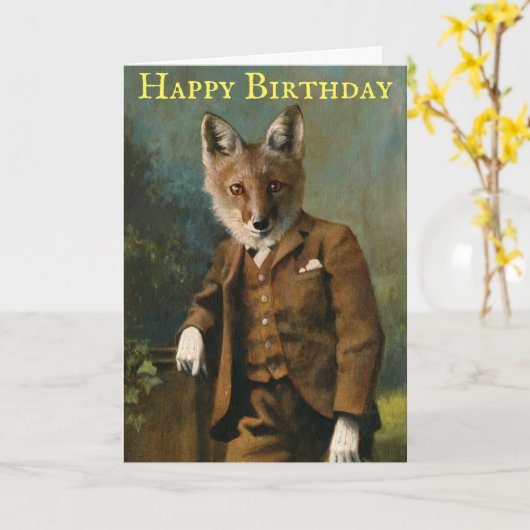 Young Master Fox Verjaardag Kaart (Gele Bloem)