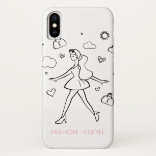 Young Mode Girl - Sketched Art in Black & White iPhone X Hoesje