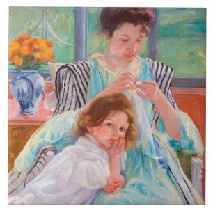 Young Moeder Sewing, Mary Cassatt Tegeltje