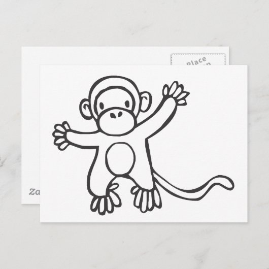 Young Monkey in Black en White Sketch Briefkaart (Voorkant / Achterkant)