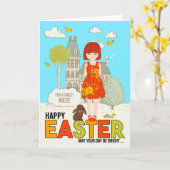 Young Niece on Easter Redhead met Freckles Kaart (Gele Bloem)