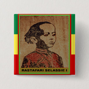 Young Ras, Young Haile Selassie I, Jah Rastafari Vierkante Button 5,1 Cm