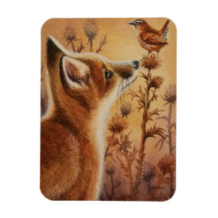 Young Red Fox Carolina Wren Bird Waterverf Art Magneet
