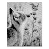 Young Red Fox & Carolina Wren Bird Waterverf Art Rubberstempel (Afrduk)