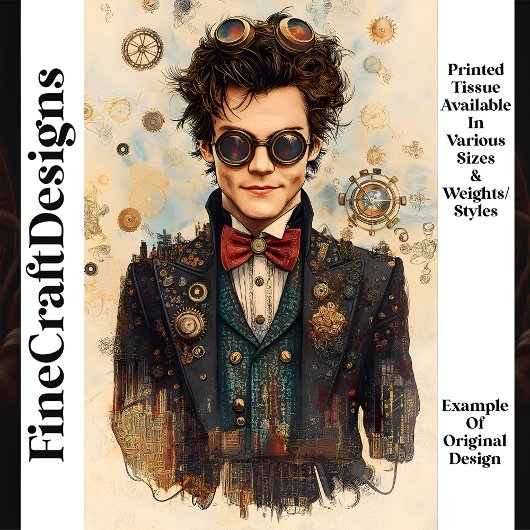 Young Smiling Steampunk Man P6 Decoupage Tissuepapier