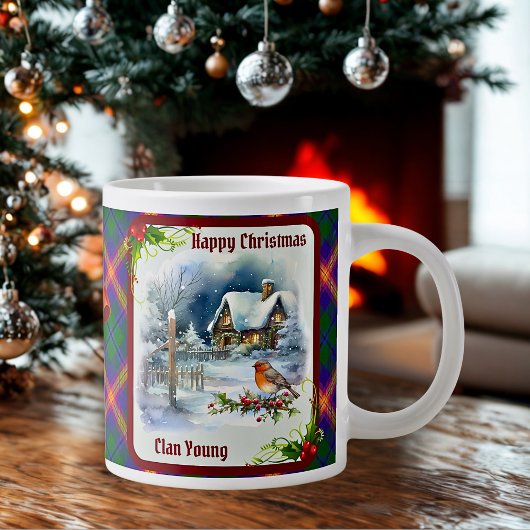Young Tartan & Robin Christmas Personalized Extra Grote Beker