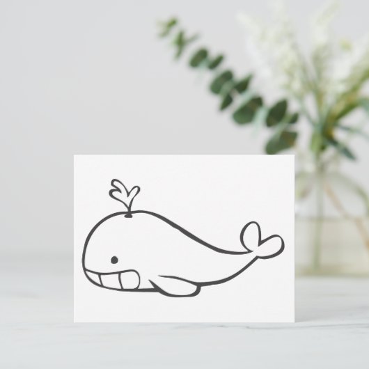 Young Whale Spouting Off in Black and White Sketch Briefkaart (Staand voorkant)