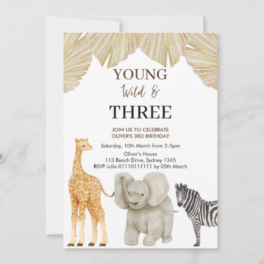 Young WILD & 3 Safari Theme 3rd Birthday Kaart (Voorkant)