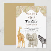 Young WILD & 3 Safari Theme 3rd Birthday Kaart (Voorkant / Achterkant)