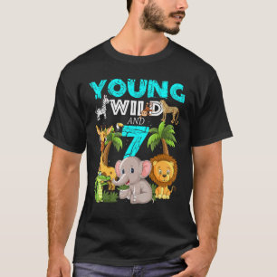 Young Wild and 7 - 7e verjaardag Safari Zoo Animal T-shirt