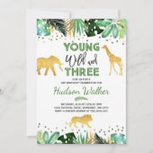 Young Wild and Three Birthday Invitation Oerwoud Kaart (Voorkant)