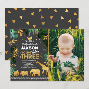 Young Wild and Three Birthday Invitation Oerwoud Kaart