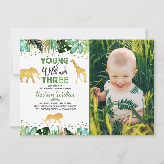 Young Wild and Three Birthday Invitation Oerwoud Kaart (Voorkant)
