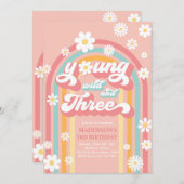 Young Wild and Three Boho Daisy Rainbow Birthday Kaart (Voorkant / Achterkant)