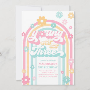 Young Wild and Three Boho Daisy Rainbow Birthday Kaart