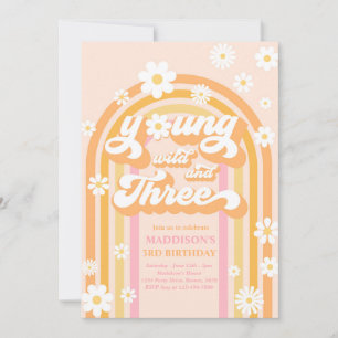 Young Wild and Three Boho Daisy Rainbow Birthday Kaart