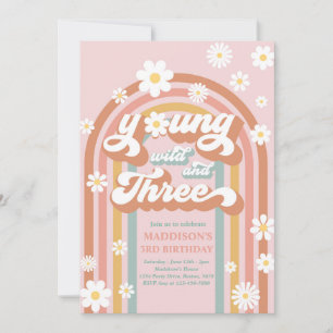 Young Wild and Three Boho Daisy Rainbow Birthday Kaart