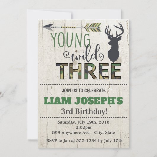 Young Wild and Three Boys 3e Birthday Invitation (Devant)