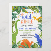 Young Wild and Three Dinosaur Birthday Kaart (Voorkant / Achterkant)