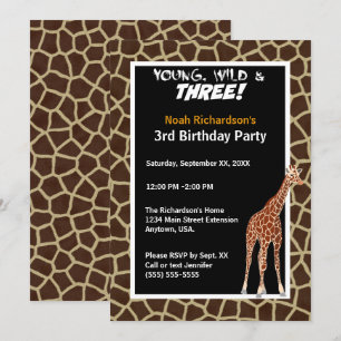 Young Wild and Three Giraffe Safari Birthday Party Kaart