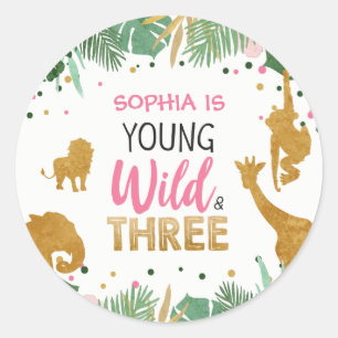 Young Wild and Three Girl Safari Animals Sticker