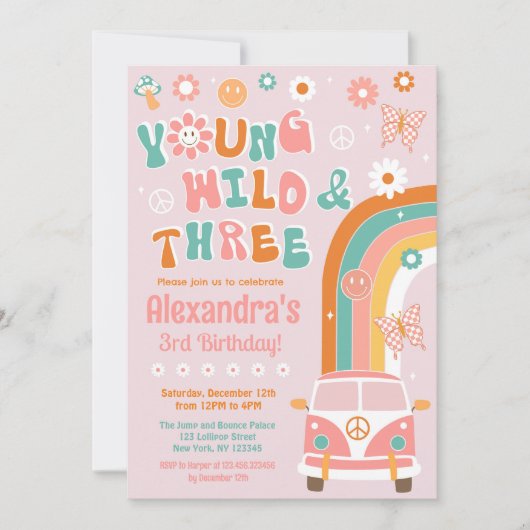 Young Wild and Three Groovy Birthday Invitations Kaart (Voorkant)