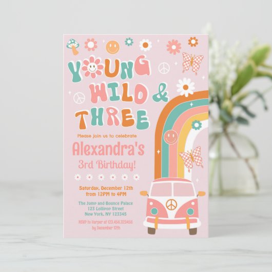 Young Wild and Three Groovy Birthday Invitations Kaart (Staand voorkant)