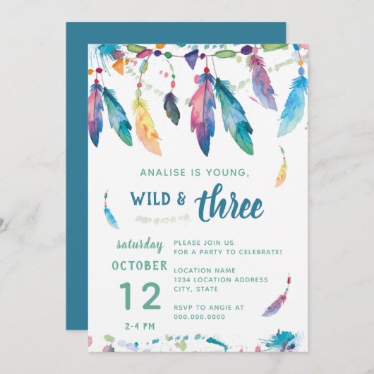 Young Wild and Three // Invitation d'anniversaire (Devant / Derrière)