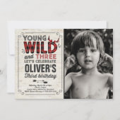 Young Wild and Three Invitation Rustic Lumberjack Kaart (Voorkant)
